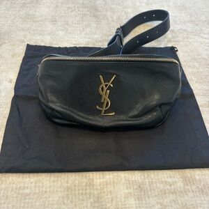 YSL Logo Fanny Pack Belt Bag in Black Leather